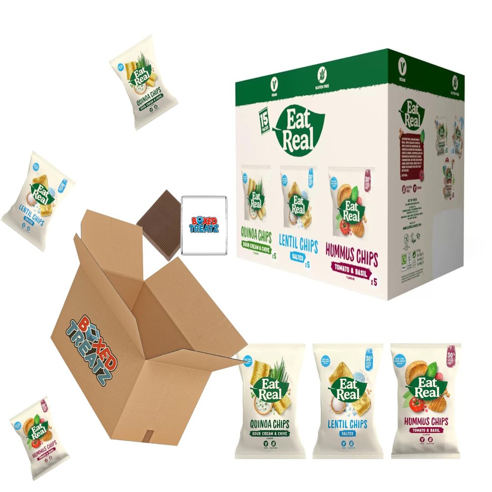 Eat Real Variety Box, 15 Pack, Quinoa, Lentil & Hummus Chips, Healthy Snacking Boxed Treatz
