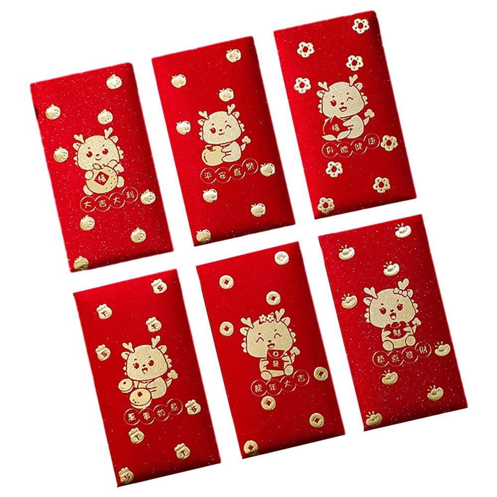 6 Pieces Chinese New Year Red Envelopes 2024 Red Packet Hong Bao for Birthday, Style C