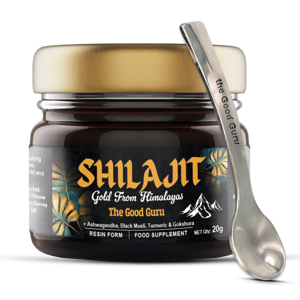 The Good Guru Pure Gold from Himalayan Shilajit 20g | 500mg with Ashwagandha, Black Musli, Turmeric & Gokshura |100% Pure Resin Shilajit Shilajit | Vegan-Friendly by the Good Guru Gold Shilajit