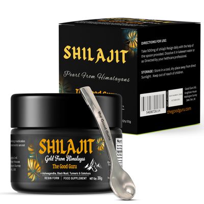 the Good Guru Shilajit 30g | 500 mg -with Ashwagandha, Black Musli, Turmeric & Gokshura - Original Gold from Himalayan Shilajit |100% Pure Resin Shilajit Shilajit | Vegan-Friendly Gold Shilajit