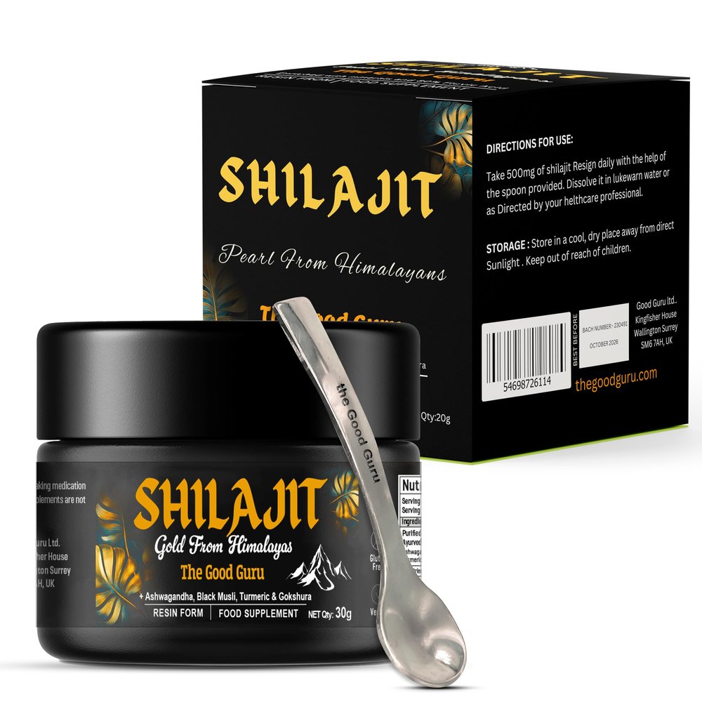 the Good Guru Shilajit 30g | 500 mg -with Ashwagandha, Black Musli, Turmeric & Gokshura - Original Gold from Himalayan Shilajit |100% Pure Resin Shilajit Shilajit | Vegan-Friendly Gold Shilajit