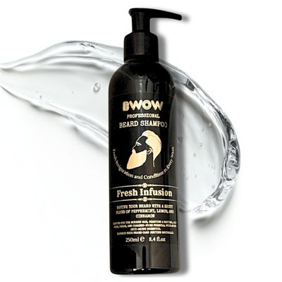Beard Wash Shampoo Natural Vegan Deep Cleansing Conditioning Hydrating Itch Free Beard & Skin Refreshing Peppermint Lemon & Cinnamon Fresh Infusion SLS SLES Paraben Free Anti Frizz 250ml
