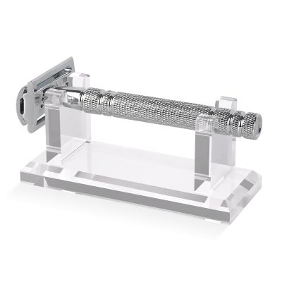 Linkidea Acrylic Men's Razor Stand Holder, Stable Storage Bracket Bathroom Countertop Organizer, Easy Clean, Compatible with Viking Blade Chief, MK-23C, Shaving Revolution (Clear)