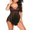 GRAYDREAM Ladies See-through Sexy Lingerie Lace Suspender Sexy Nightgown Set (Wine Red,XXL) view 2