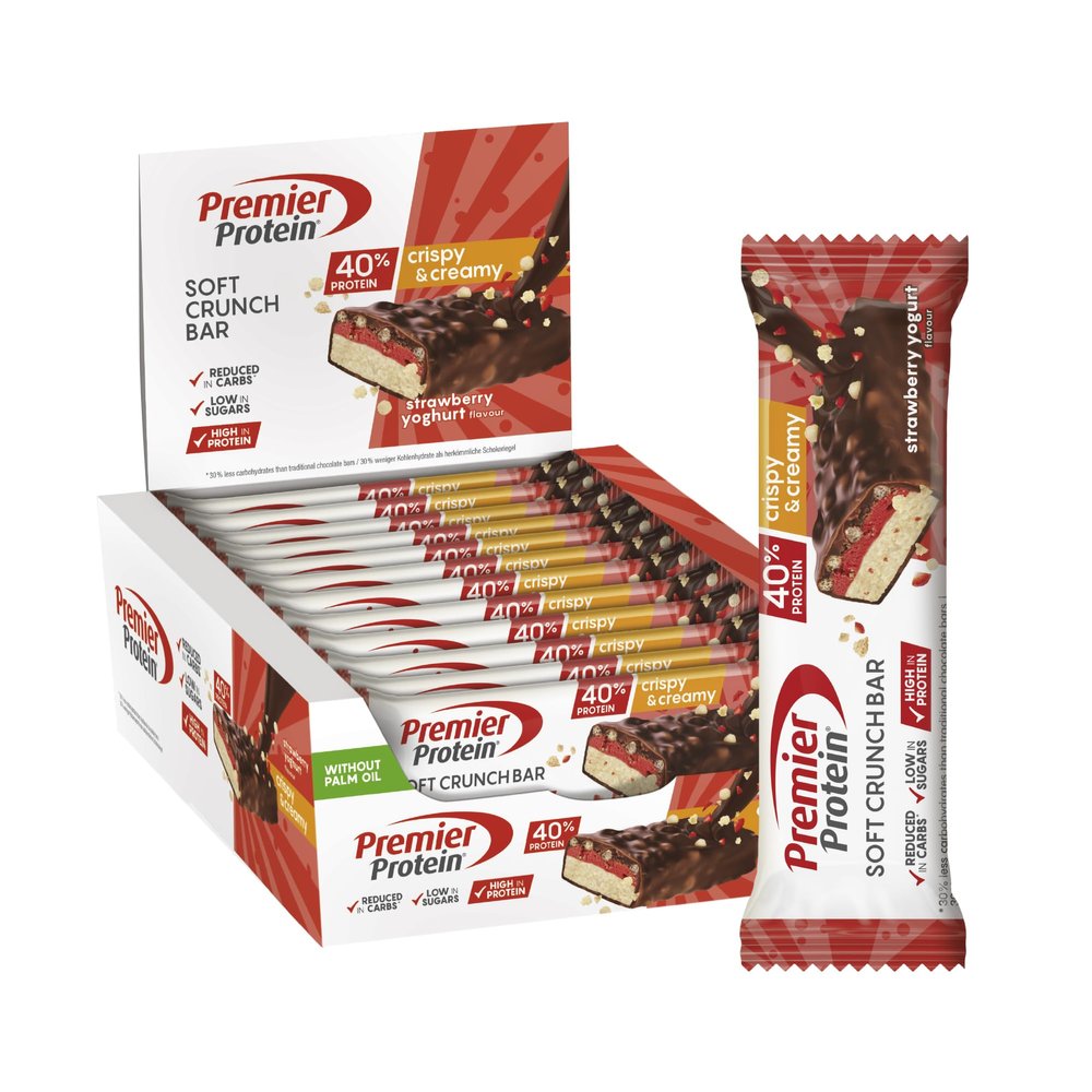 Premier Protein - Soft Crunch Bar 40% - Strawberry Yoghurt - 12x40g - Low Sugar - Low Carb - High Protein Bar - palmlfrei