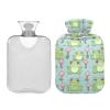 1L Large Hot Water Bottle Bag with Cover, Funny Frogs Pink Flowers Hot Water Bag for Hand Feet Warmers, Menstrual Cramps, Neck and Shoulder Pain Relief view 1