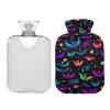 1L Large Hot Water Bottle Bag with Cover, Colorful Neon Galaxy Bats Hot Water Bag for Hot and Cold Compress, Neck, Shoulders and Legs Pain Relief, Menstrual Cramps view 1