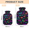 1L Large Hot Water Bottle Bag with Cover, Colorful Neon Galaxy Bats Hot Water Bag for Hot and Cold Compress, Neck, Shoulders and Legs Pain Relief, Menstrual Cramps view 2