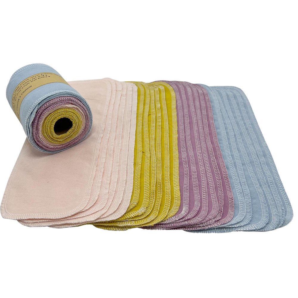 BEECO GIF2U Reusable Toilet Paper Towels 24 Count Roll,Washable Absorbent No Tear Bidet Towels Cotton Cloth,Zero Waste Cleaning Supplies for Bathroom (Solid 4 Colors B)