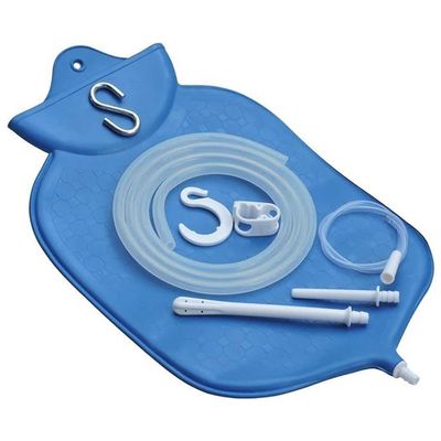 Rubber Enema Bag Kit for Colon Cleansing  4 Quart Open Top, Blue, with Platinum-Cured Silicone Hose, Reusable Home Detox System