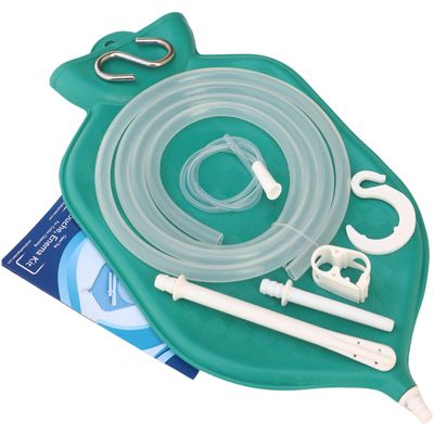 Rubber Enema Bag Kit 2 Quarts Open Top  (Green) Reusable Enema Bag with Platinum Cured Silicone Hose & Colon Tips for Colon Cleansing, Detox, Constipation Relief & Personal Hygiene