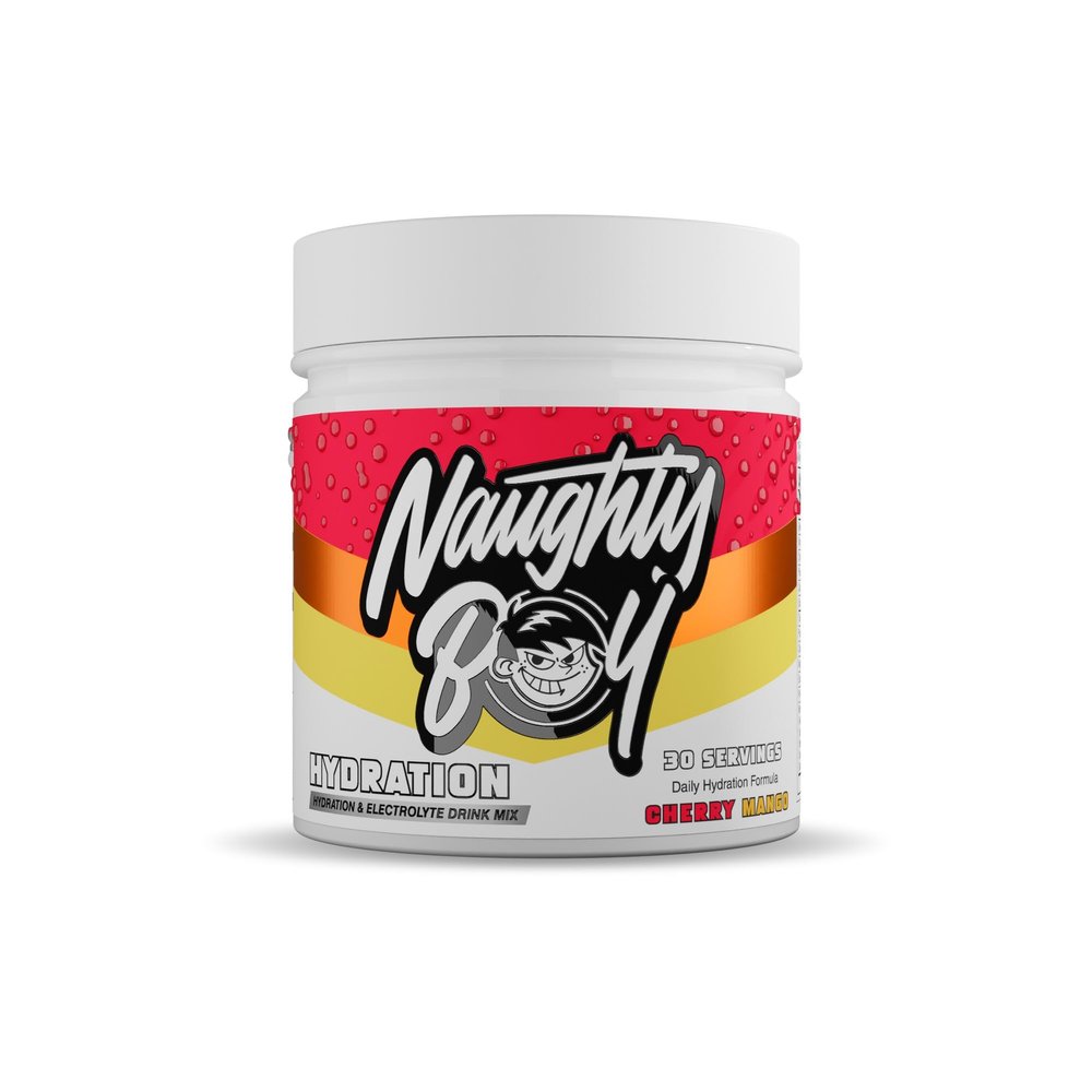 Naughty Boy Hydration & Electrolyte Drink Mix with Over 2400mg of Electrolytes Per Serving, Creatine & Taurine to aid Cell Volumization and Added Super Reds- 210g/30 Servings (Cherry Mango)