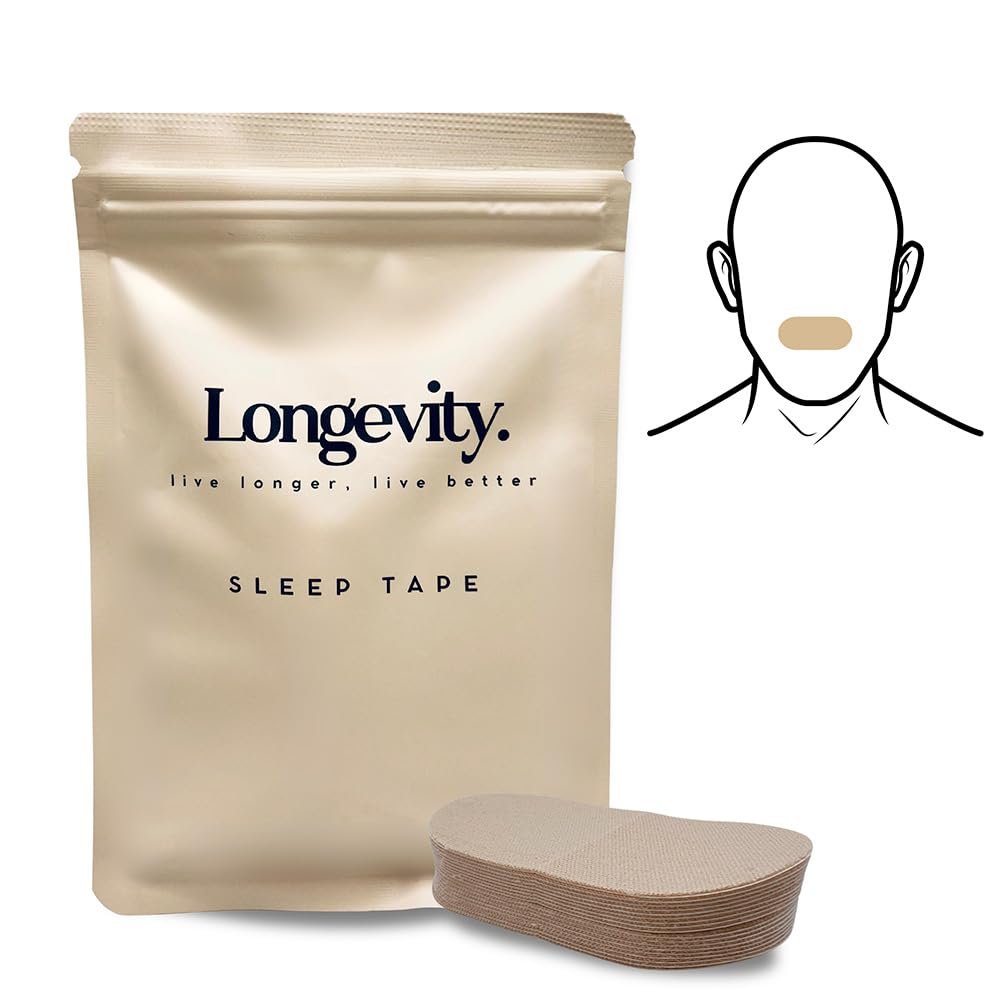 Longevity Sleep Tape - 30 Strips (Beige) - Dermatologically Tested Mouth Tape for Sleeping, Women and Men - Supports Nasal Breathing and Reduces Snoring - 95% Cotton, Rayon-Free Mouthtape