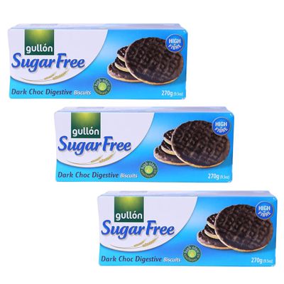 Gullon Sugar Free Dark Choc Digestive Biscuits 270g | High In Fibre | Chocolate Flavour | Promotes Healthy Digestion | Zero Trans Fat | Delicious Snack (Dark Choc Digestive 270g, 3 Pack)