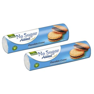 Gullon Sugar Free Chocolate Cream Sandwich Cookies 250g | No Sugar Added | Whole Grain Breakfast Cookie With Sugar Free Chocolate Filling | Product From Spain (Sandwich Choco 250g, 2 Pack)