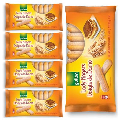 Gullon Lady Fingers 200g Cookies Sponge Finger - Doigts De Dame Healthy Twist To A Classical Taste Whole Grain Breakfast Product From Spain (Lady Fingers 200g, 5 Pack)