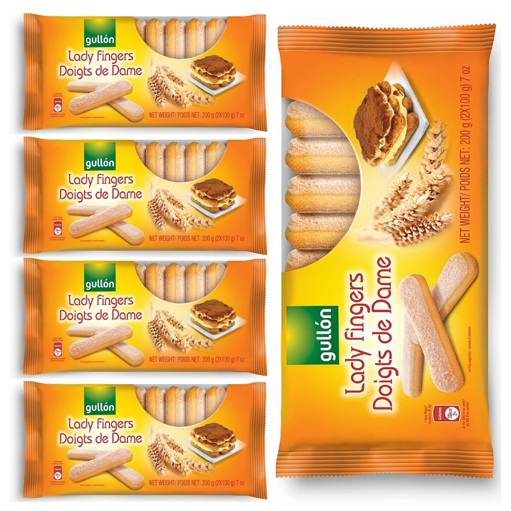 Gullon Lady Fingers 200g Cookies Sponge Finger - Doigts De Dame Healthy Twist To A Classical Taste Whole Grain Breakfast Product From Spain (Lady Fingers 200g, 5 Pack)