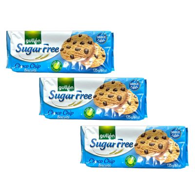Gullon Sugar Free Choco Chip Biscuits 125g | Source of Fibre | Product From Spain | Chocolate Chip Biscuits (Sugar Free Chip Choco 125g, 3 Pack)