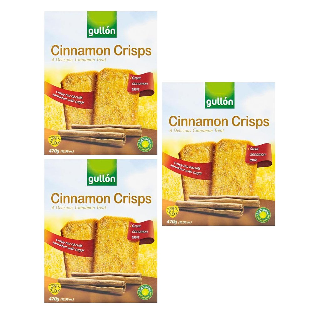 Gullon Cinnamon Crisps 470g | A Delicious Cinnamon Treat | Crispy Tea Biscuits Sprinkled With Sugar | Traditional Spain Cinnamon-Toasted Breakfast (Cinnamon Crisps 470g, 3 Pack)