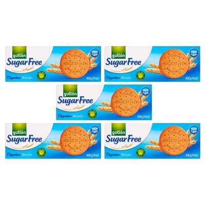 Gullon Sugar Free Digestive Biscuits 400g | Whole Grain Wheat Meal | Healthy and Delicious Breakfast Snack Biscuits | Product From Spain | High in Fiber (Original Digestives 400g, 5 Pack)