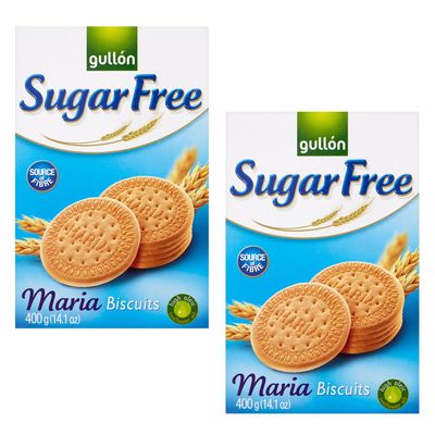 Gullon Sugar Free Maria 400g - No Sugar Added | Source OF Fiber | Product From Spain | English Marie - Brilliant For Dunking(Sugar Free Maria 400g, 2 Pack)