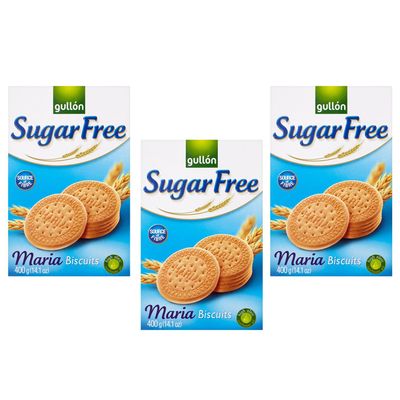 Gullon Sugar Free Maria 400g - No Sugar Added | Source OF Fiber | Product From Spain | English Marie - Brilliant For Dunking (Sugar Free Maria 400g, 3 Pack)