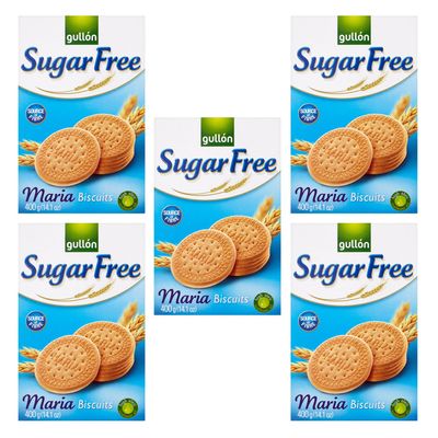 Gullon Sugar Free Maria 400g - No Sugar Added | Source OF Fiber | Product From Spain | English Marie - Brilliant For Dunking(Sugar Free Maria 400g, 5 Pack)