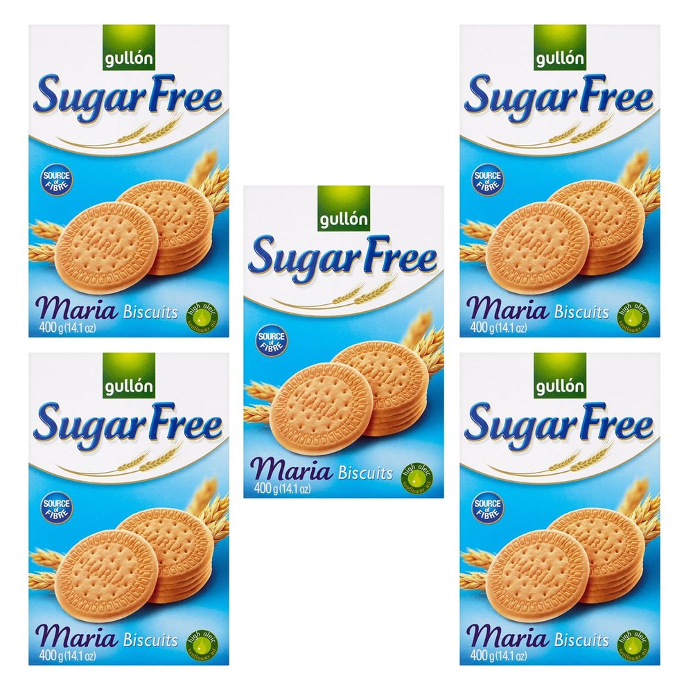 Gullon Sugar Free Maria 400g - No Sugar Added | Source OF Fiber | Product From Spain | English Marie - Brilliant For Dunking(Sugar Free Maria 400g, 5 Pack)