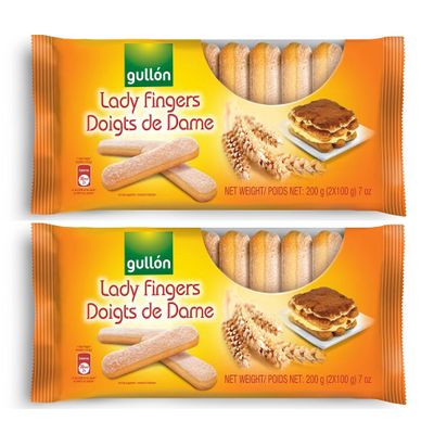 Gullon Lady Fingers 200g Cookies Sponge Finger - Doigts De Dame Healthy Twist To A Classical Taste Whole Grain Breakfast Product From Spain (Lady Fingers 200g, 2 Pack)