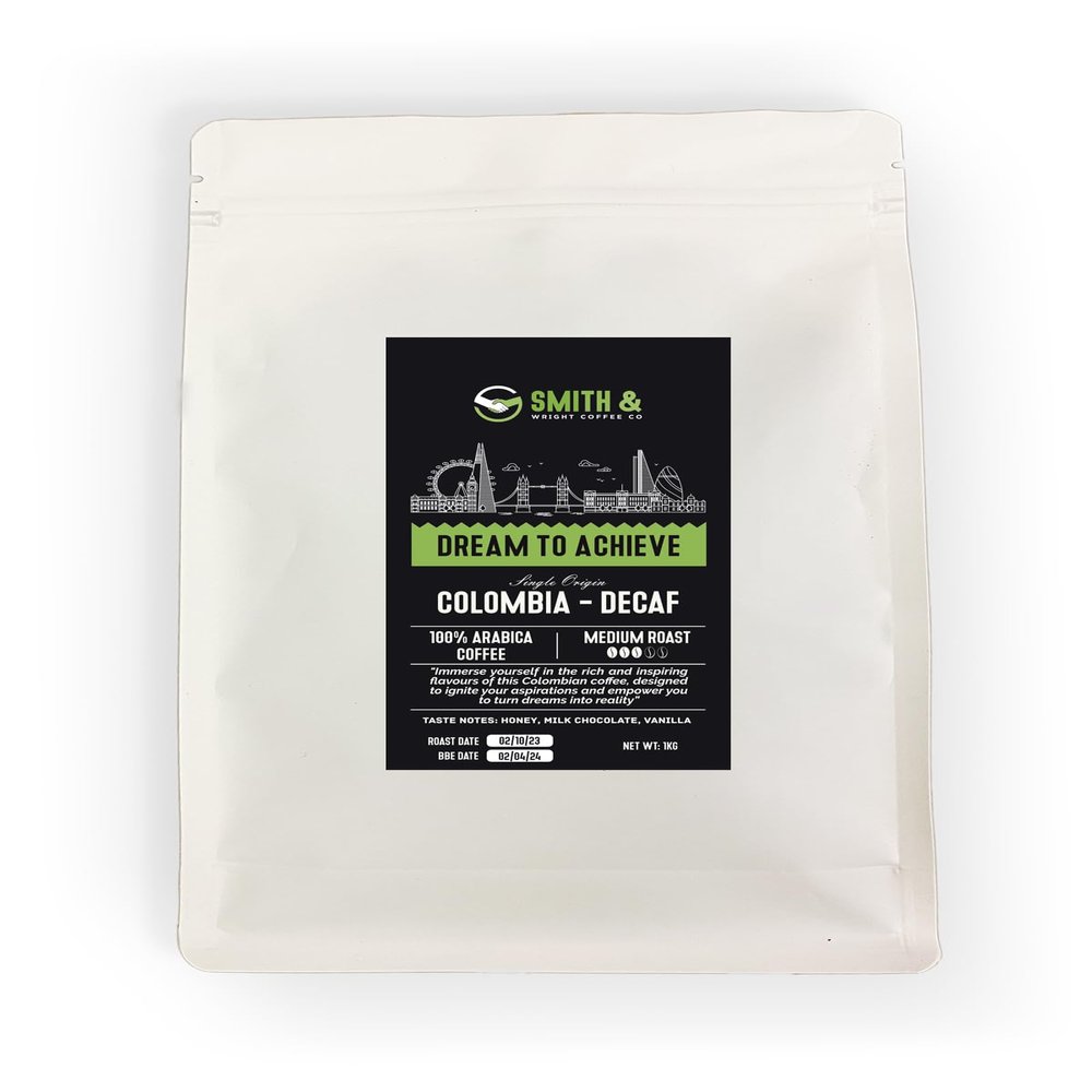 Smith & Wright Coffee Co Dream to Achieve Medium Roasted Colombia-Decaf Origin coffee, 100% arabica (CAFETIERE, 1000 g)