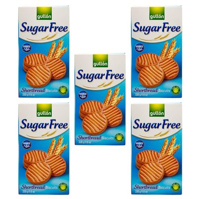 Gullon Sugar Free Shortbread Biscuits 330g | Source of Fibre | Whole Grain Wheat | Product From Spain | High Oleic Sunflower Oil (Sugar Free Shortbread 330g, 5 Pack)
