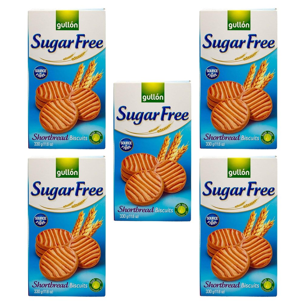 Gullon Sugar Free Shortbread Biscuits 330g | Source of Fibre | Whole Grain Wheat | Product From Spain | High Oleic Sunflower Oil (Sugar Free Shortbread 330g, 5 Pack)
