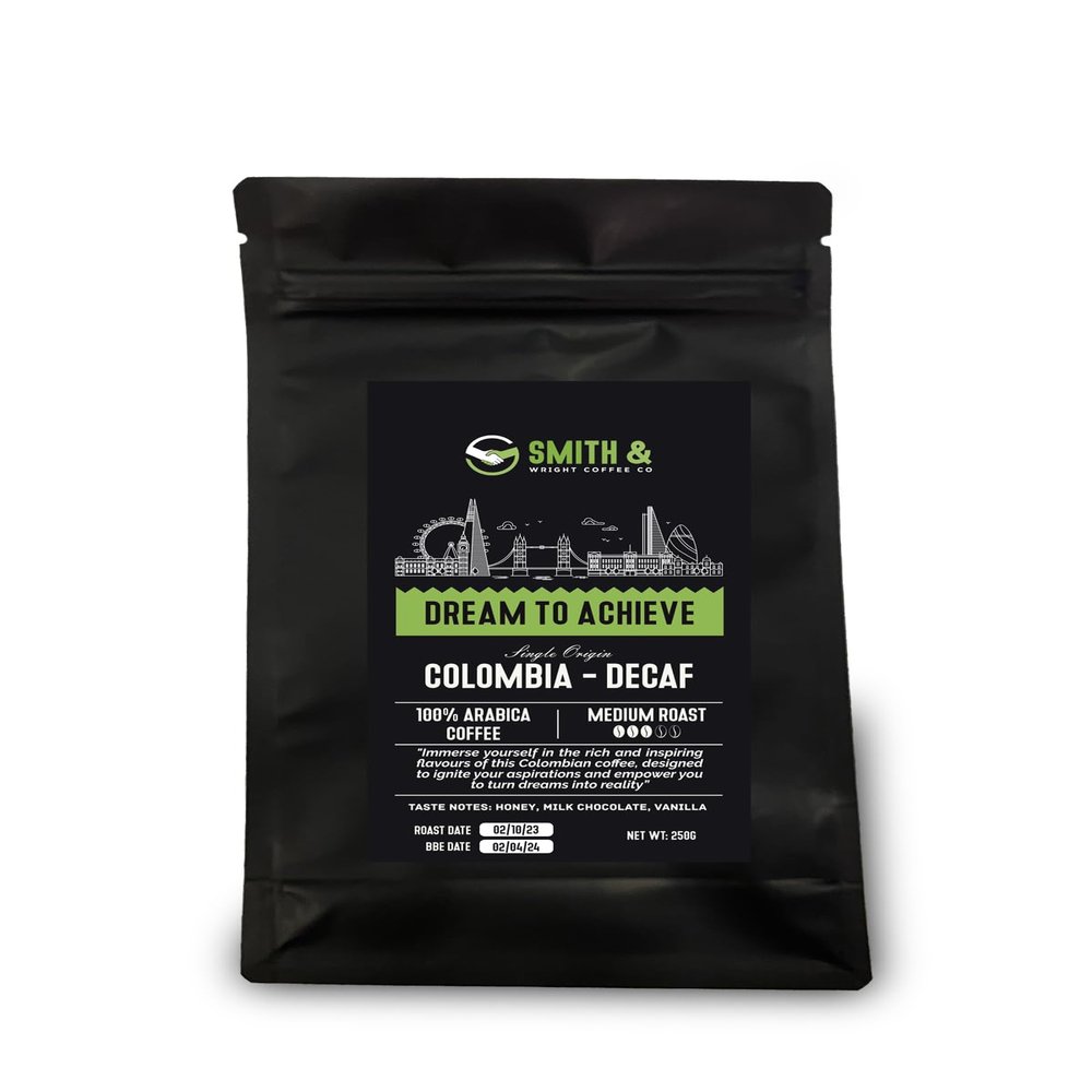 Smith & Wright Coffee Co Dream to Achieve Medium Roasted Colombia-Decaf Origin coffee, 100% arabica (CAFETIERE, 250 g)