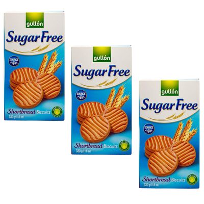 Gullon Sugar Free Shortbread Biscuits 330g | Source of Fibre | Whole Grain Wheat | Product From Spain | High Oleic Sunflower Oil (Sugar Free Shortbread 330g, 3 Pack)