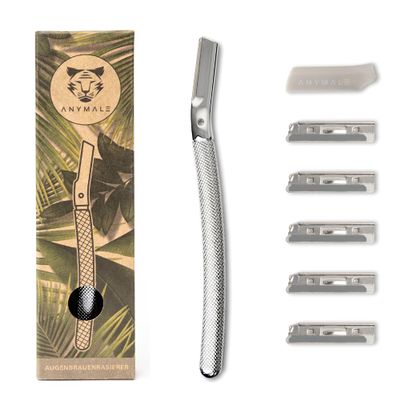 ANYMALE Women's Face Razor with 5 Interchangeable Blades - Metal Eyebrow Razor - Dermaplaning Razor - Facial Hair Remover for Women - Women's Beard Razor - Silver