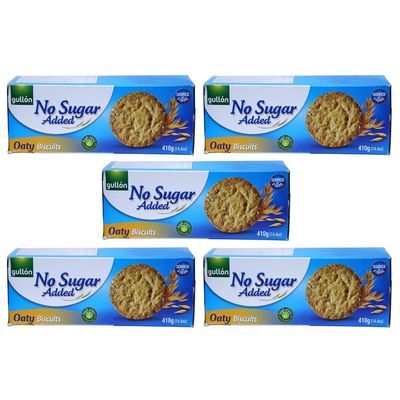 Gullon Oaty Biscuits 410g | No Sugar Added | Made With Oats & Source Of Fiber | Product Of Spain | High Oleic Sunflower Oil | Digestive Wholemeal Biscuits (Nas Oaty Biscuits 410g, 5 Pack)