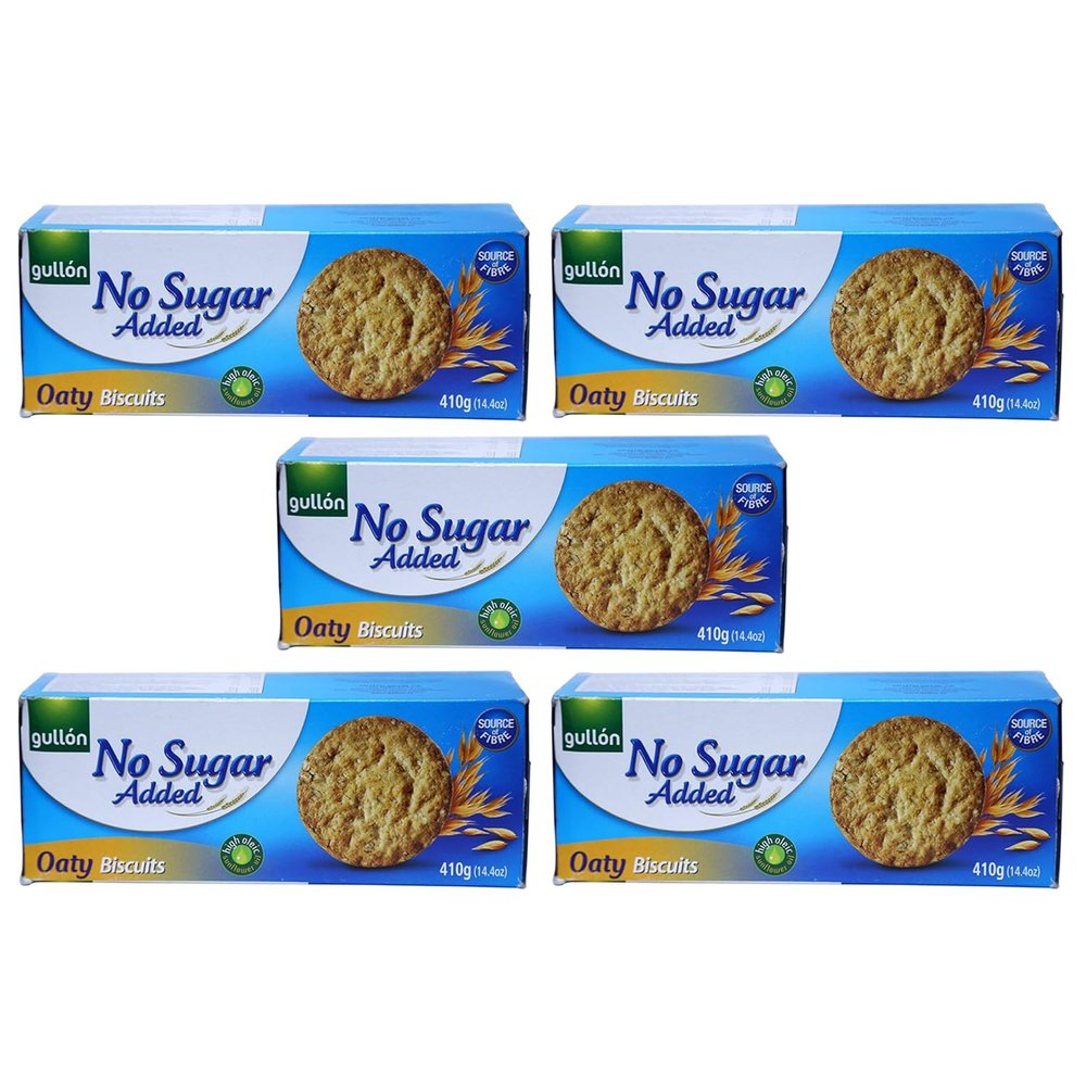 Gullon Oaty Biscuits 410g | No Sugar Added | Made With Oats & Source Of Fiber | Product Of Spain | High Oleic Sunflower Oil | Digestive Wholemeal Biscuits (Nas Oaty Biscuits 410g, 5 Pack)