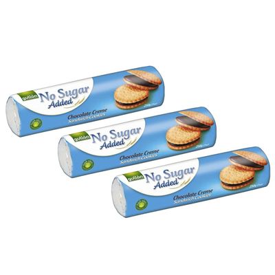 Gullon Sugar Free Chocolate Cream Sandwich Cookies 250g | No Sugar Added | Whole Grain Breakfast Cookie With Sugar Free Chocolate Filling | Product From Spain (Sandwich Choco 250g, 3 Pack)