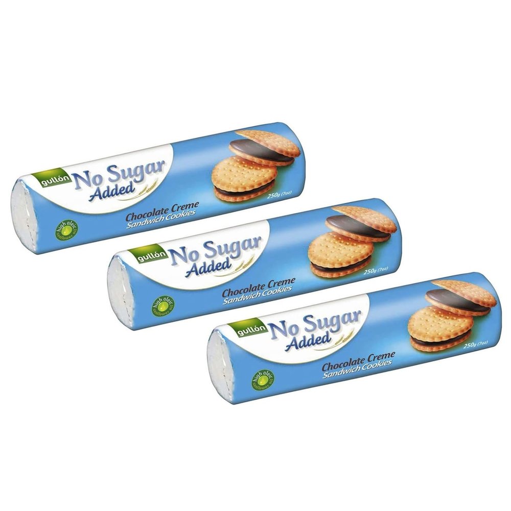Gullon Sugar Free Chocolate Cream Sandwich Cookies 250g | No Sugar Added | Whole Grain Breakfast Cookie With Sugar Free Chocolate Filling | Product From Spain (Sandwich Choco 250g, 3 Pack)