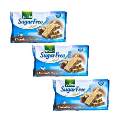 Gullon Sugar Free Chocolate Wafer 180g | Not A Reduced calorie Food | Kid Friendly Snack | Product From Spain | Healthy Twist To A Classical Taste (Sugar Free Chocolate Wafers 180g, 3 Pack)