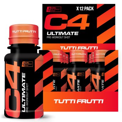 C4 Ultimate Pre-Workout Shot | Tutti Frutti Flavour Energy Shots, 12 x 60ml Bottles | Sugar Free Pre-Workout Shot with 200mg Caffeine, 2000mg L-Citrulline, 2000mg Beta Alanine, 800mg Betaine