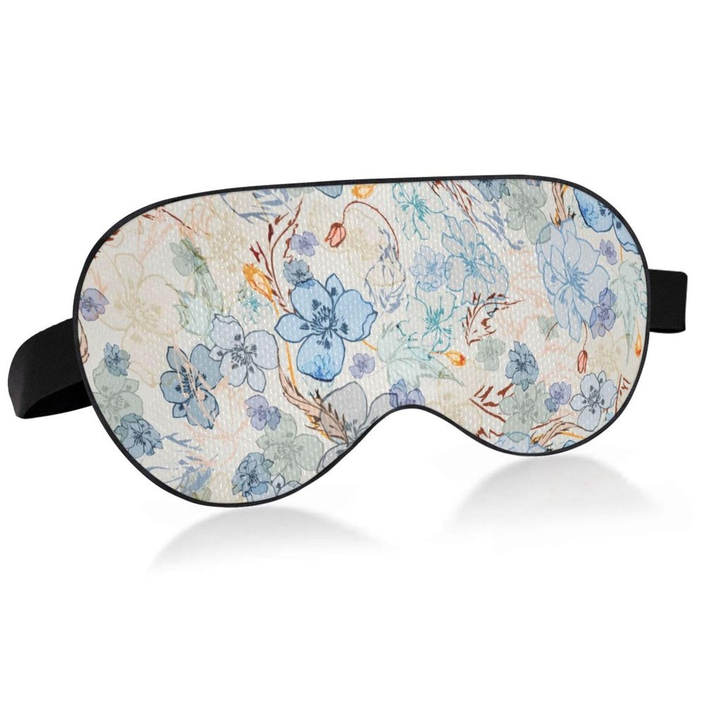 Ethnic Pattern Texture Sleep Mask Light Blocking Eye Mask for Sleeping with Adjustable Strap Watercolor Blue Flower Soft Lightweight Eye Cover Blindfold for Men Women Work Travel Naps