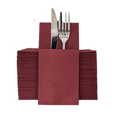 Mudhen 50 Packs Disposable Linen-Feel Dinner Napkins with Built-in Flatware Pocket, Printed Prefolded Cloth Like Paper Napkins for Wedding, Dinner or Party (Red)