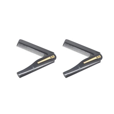 2 set of Men Folding Pocket Clip Plastic Portable Head Beard Combs Bussiness Trip Travel Lightweight Comb, black+silver, 1 Piece