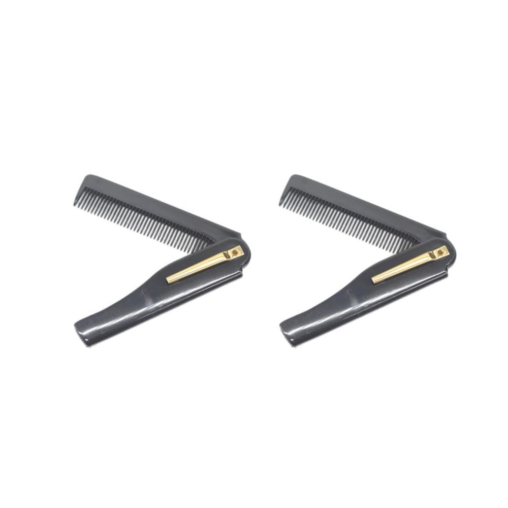 2 set of Men Folding Pocket Clip Plastic Portable Head Beard Combs Bussiness Trip Travel Lightweight Comb, black+silver, 1 Piece