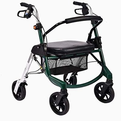 Rollator Walker with Seat Rolling Mobility Walking Aid Shock Absorber and Carrying Pouch Compact Folding Design Fits for Elderly from 5'2-6'5 Supports Up to 270 LBS Double the comfort The New