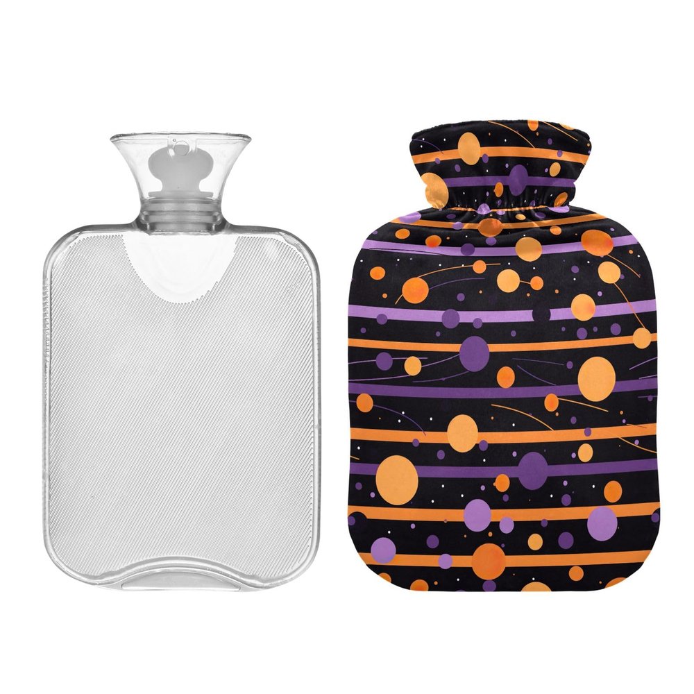 1L Large Hot Water Bottle Bag with Cover, Orane Purple Dots and Stripes Hot Water Bag for Hot and Cold Therapies, Neck, Shoulders and Legs Pain Relief, Menstrual Cramps