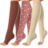 3 Pack Copper Compression Socks for Women&Men 20-30mmHg Open Toe Knee High Support Socks for Varicose Vein Running, A07-rose, S-M