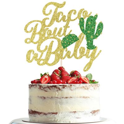 Dxsdgetue Gold Glitter Taco Bout A Baby Cake Topper,Mexican Fiesta Theme Baby Shower Party Decoration Supplies, Cactus Cake Topper for Mexican Fiesta Baby Shower Supplies, Taco Birthday Party Decor