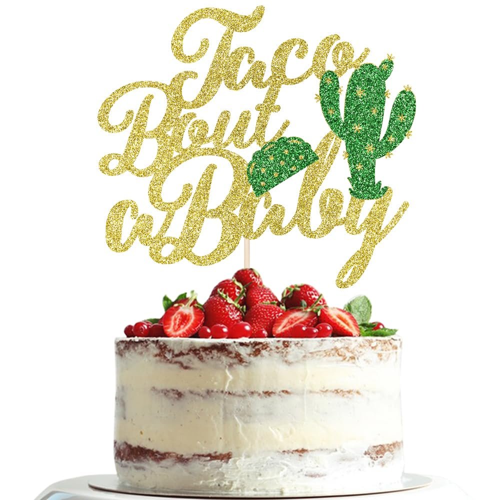 Dxsdgetue Gold Glitter Taco Bout A Baby Cake Topper,Mexican Fiesta Theme Baby Shower Party Decoration Supplies, Cactus Cake Topper for Mexican Fiesta Baby Shower Supplies, Taco Birthday Party Decor